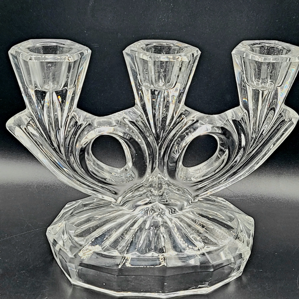 VTG Art Deco Glass 3 Arm 3 Light Candleholder